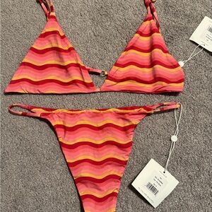 MAI swimwear Striped Pink and Orange Bikini Set